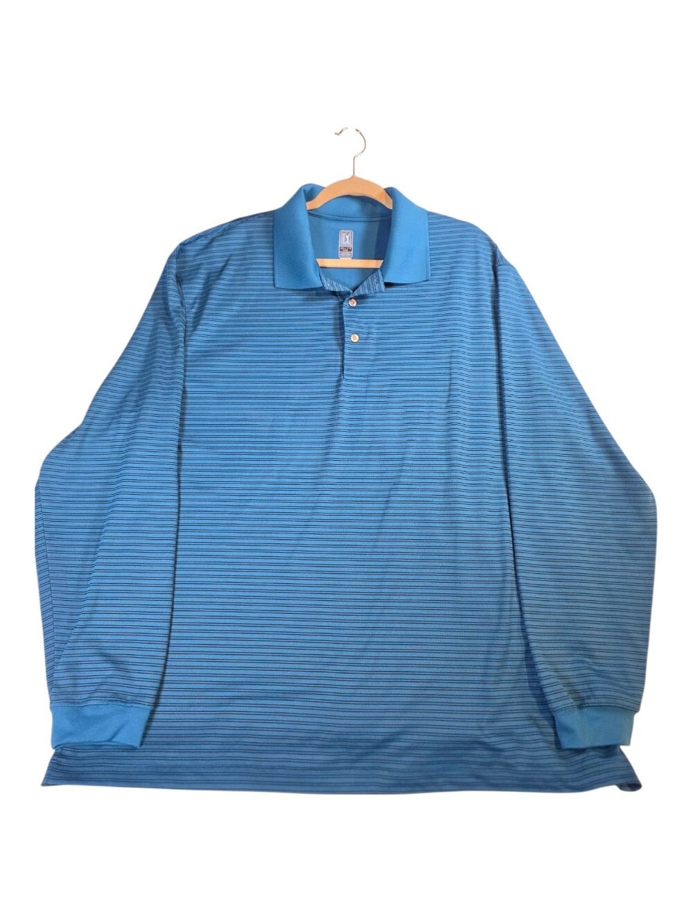 PGA Tour Airflux Men's Long Sleeve Polo Blue With Black Stripe Size XXL